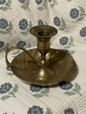 Vintage Brass Chamberstick Candle Holder - Brass Finish